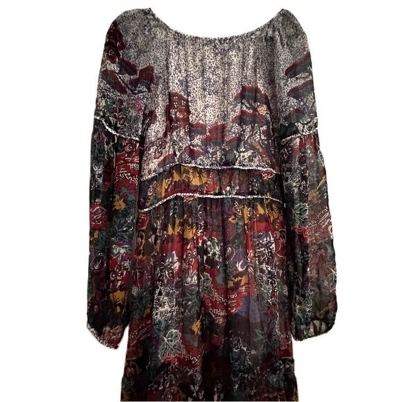 Anthropologie Maeve Annabella Tiered Boho Maxi Dress Puff Sleeve V-Neck Size 10 - Picture 8 of 16
